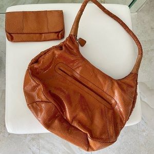 Carlos Falchi real snake skin light brown handbag with matching wallet NWOT